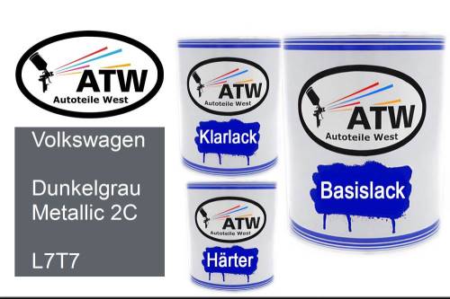 Volkswagen, Dunkelgrau Metallic 2C, L7T7: 1L Lackdose + 1L Klarlack + 500ml Härter - Set, von ATW Autoteile West.